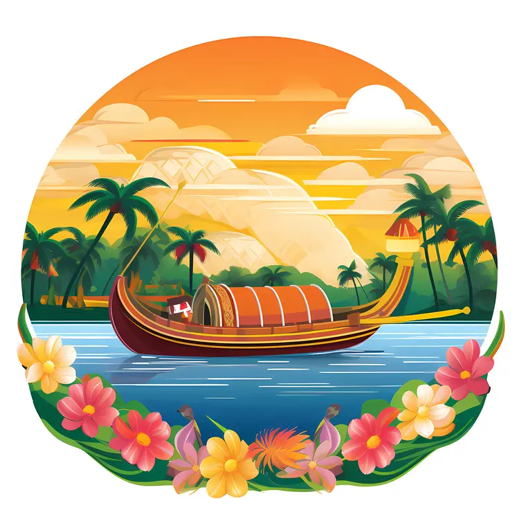 Beautiful Boat in Tropical Sunset Scenery