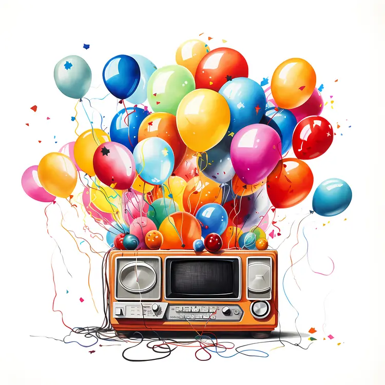 Vintage Radio with Colorful Balloons