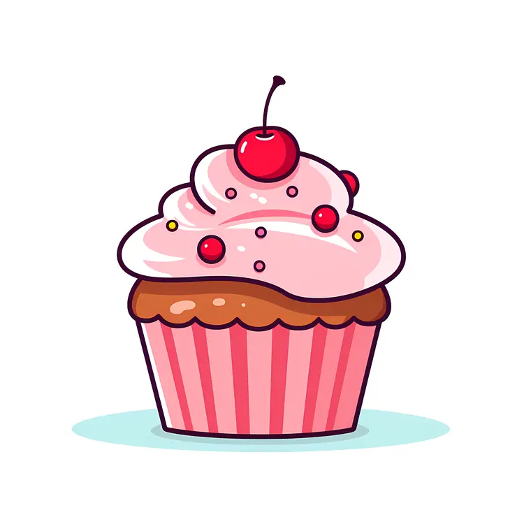 Cartoon Cupcake with Cherry on Top