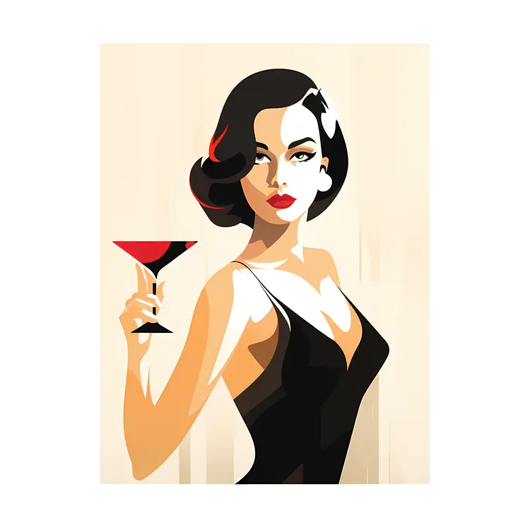 Elegant Woman with Cocktail in Retro Style