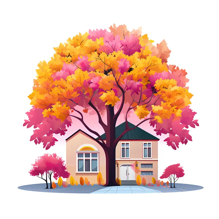 House with Vibrant Autumn Tree