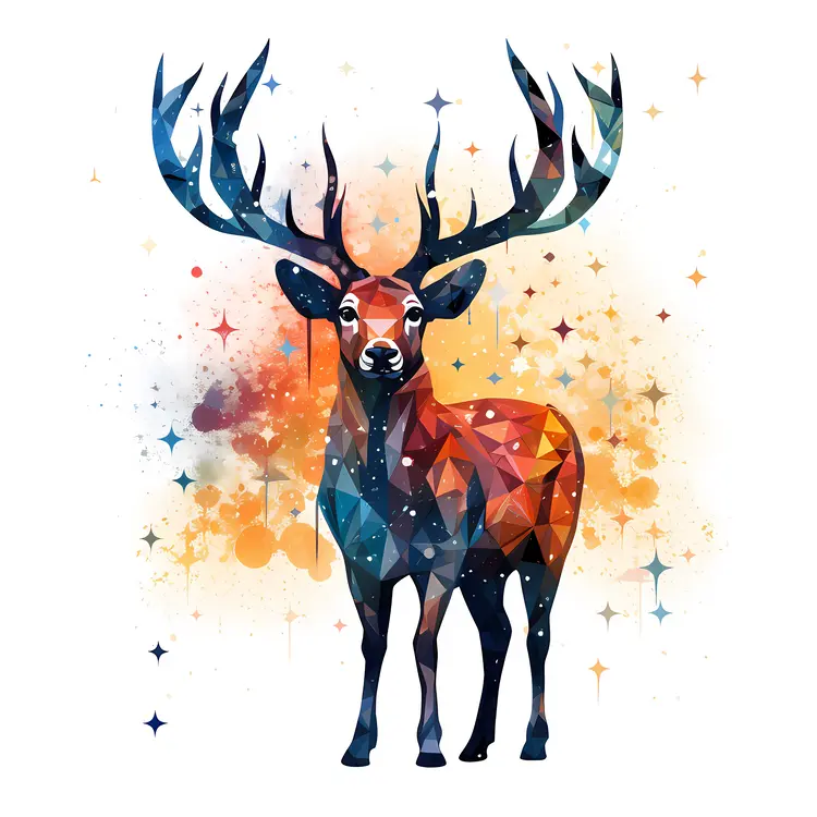 Colorful Geometric Deer with Antlers