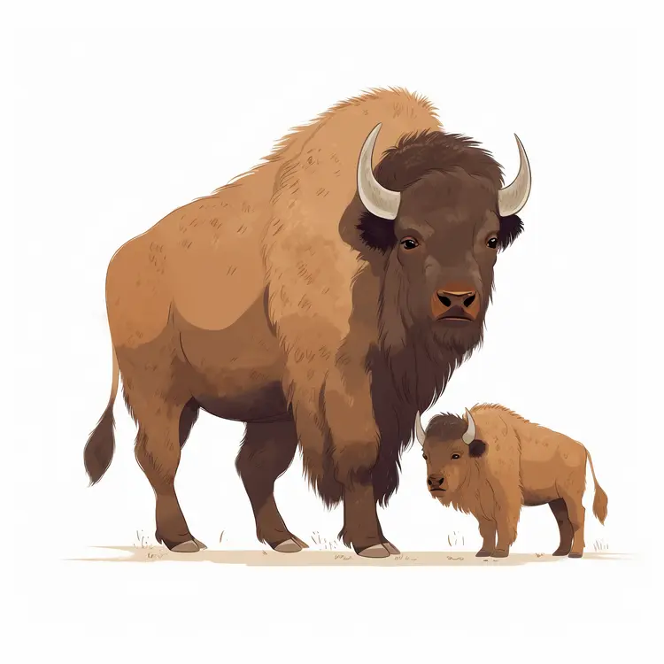 Bison and Calf in Natural Habitat Illustration