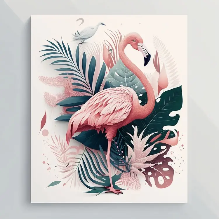 Elegant Flamingo with Tropical Leaves