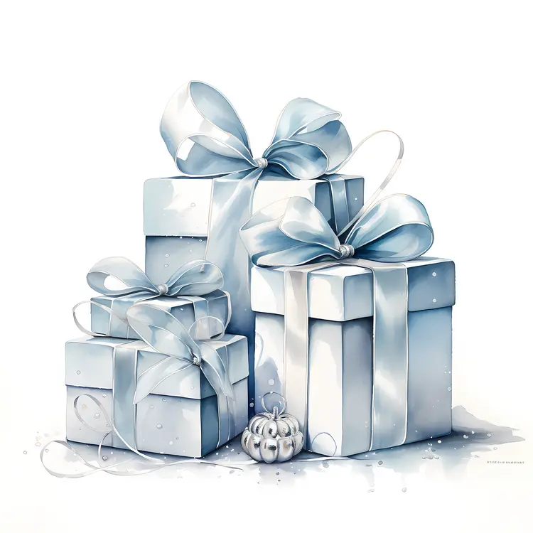 Blue Gift Boxes with Silver Ribbons