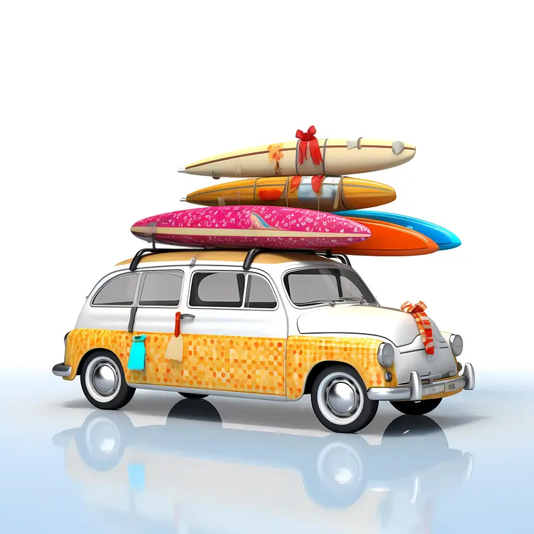 Vintage Car with Surfboards for Summer Vacation