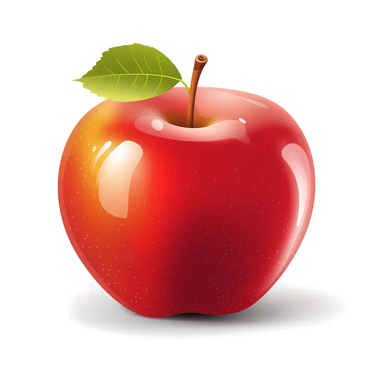 Shiny Red Apple with Leaf