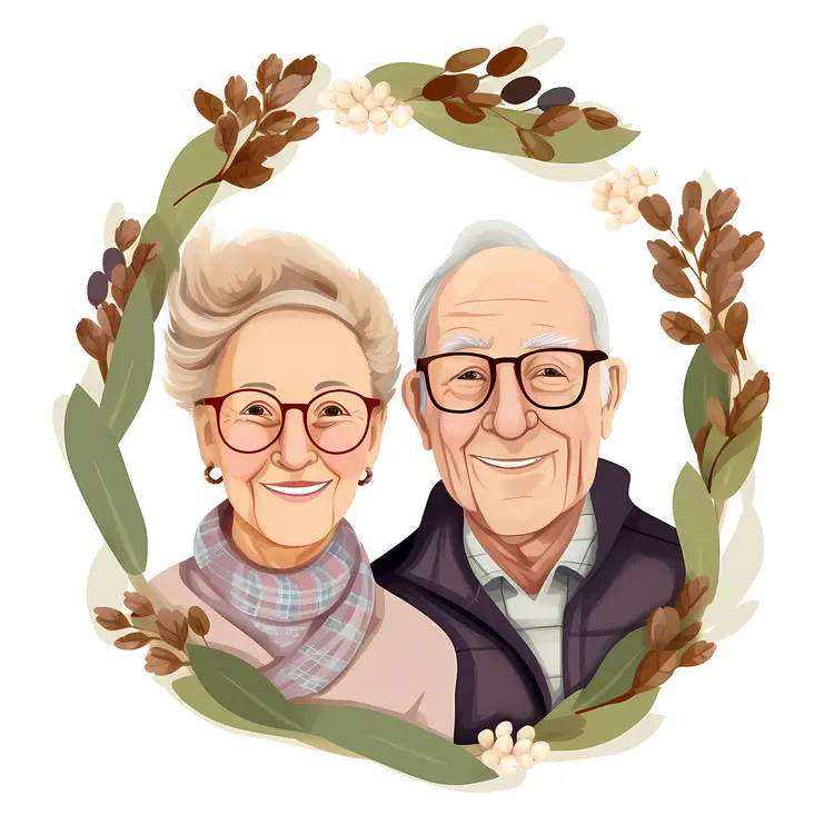 Happy Elderly Couple Portrait Illustration for Grandparents Day