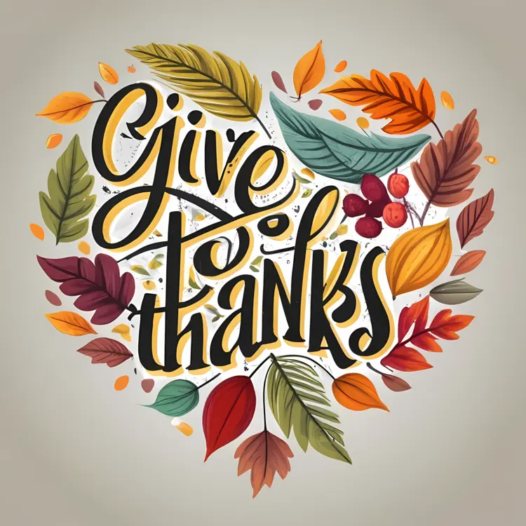 Give Thanks Autumn Leaves Illustration