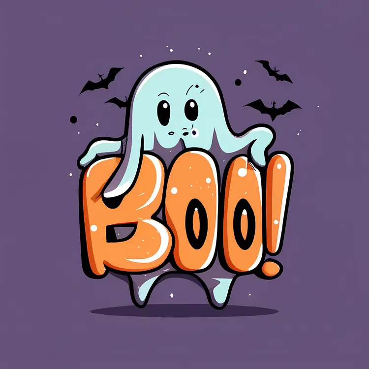 Cute Ghost with Boo and Bats