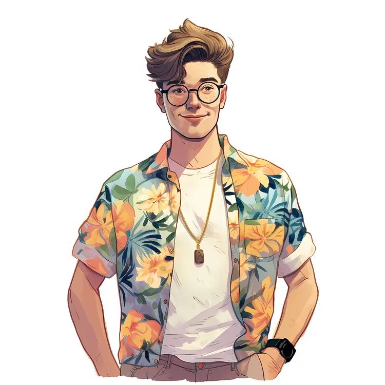 Cool Guy in Floral Hawaiian Shirt