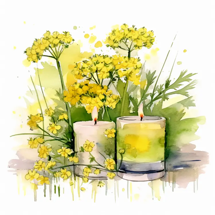 Watercolor Candles with Yellow Flowers