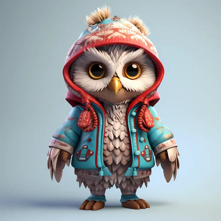 Cute Owl in Winter Coat and Scarf