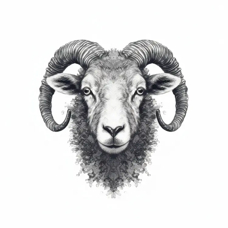 Detailed Illustration of a Ram's Head