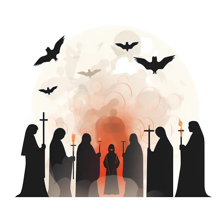 Monks in Procession with Crosses and Bats