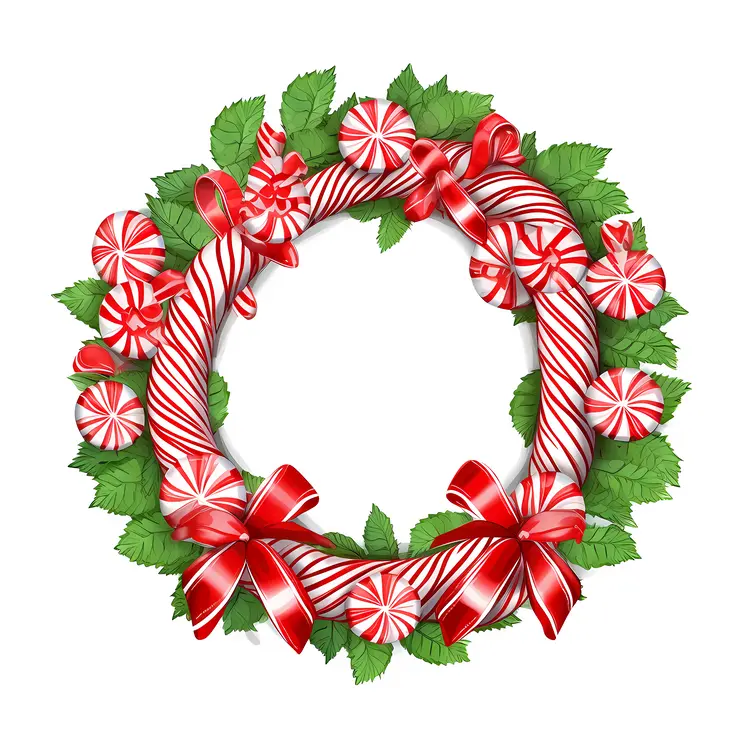 Peppermint Candy Wreath with Multiple Bows