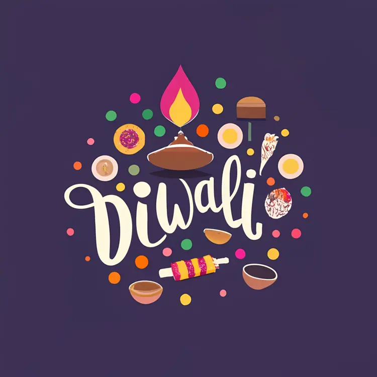 Diwali Lamp with Sweets and Decorations