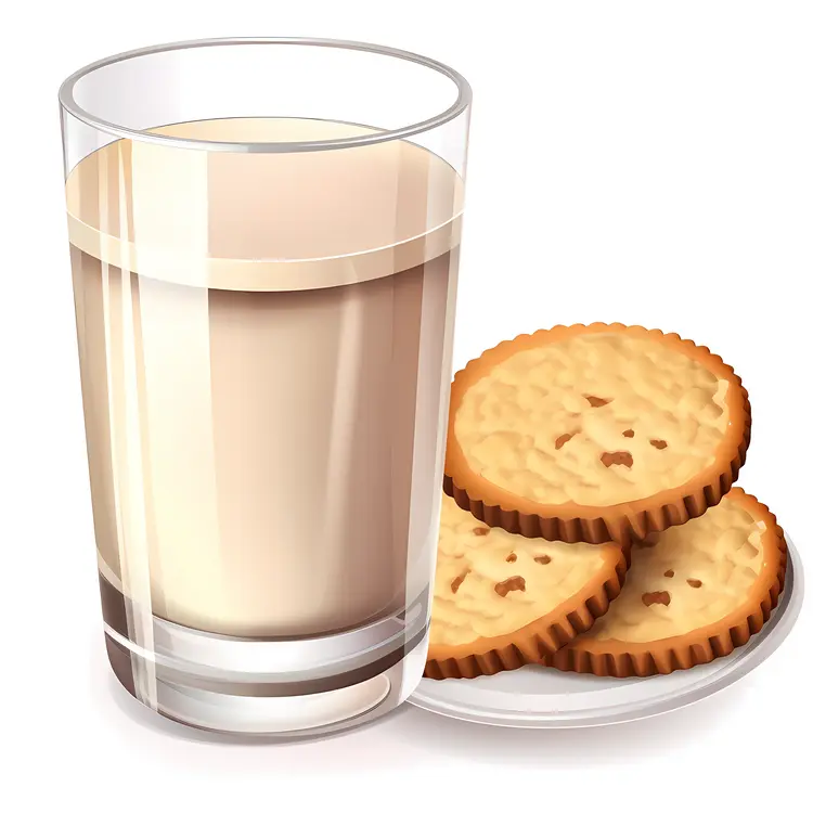 Glass of Milk with Cookies on Plate