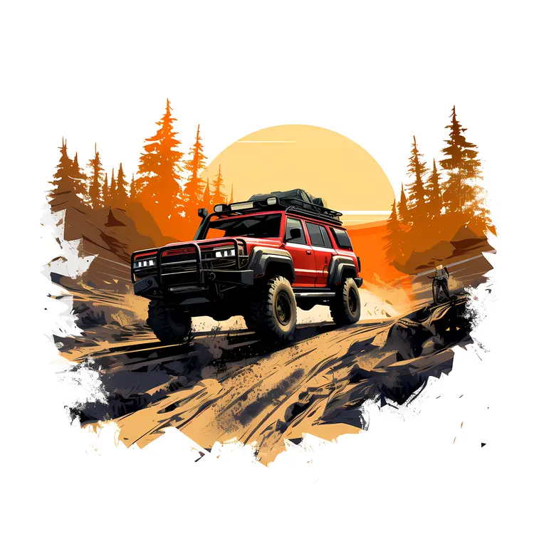 Red Off-Road Vehicle in Forest