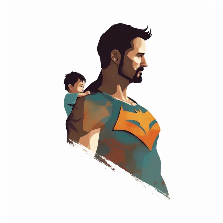 Superhero Dad with Child on Shoulder