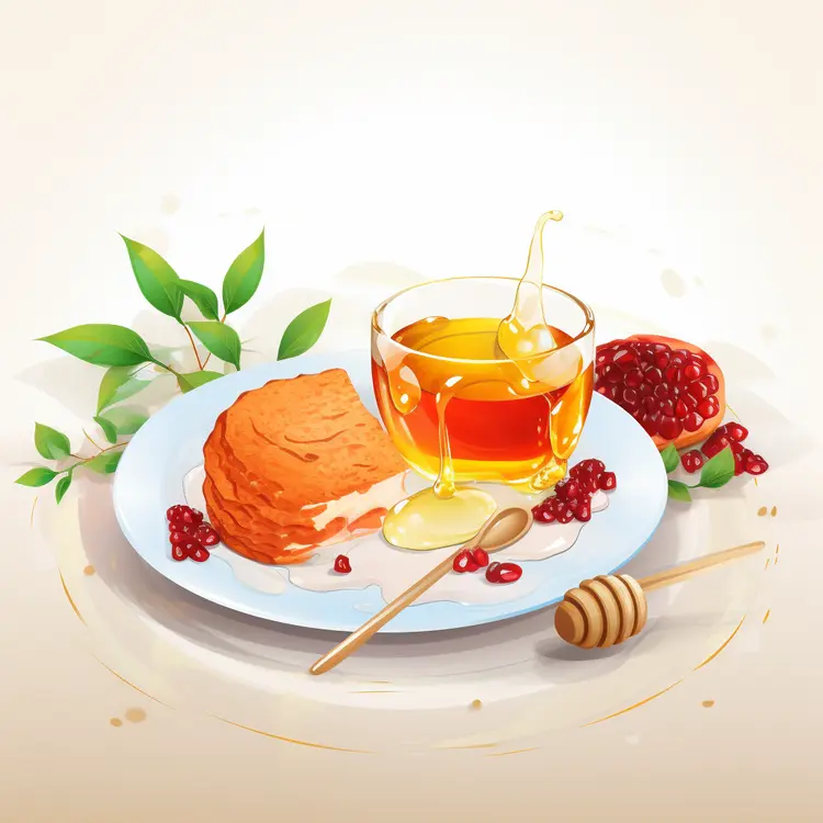 Honey and Pomegranate on Plate