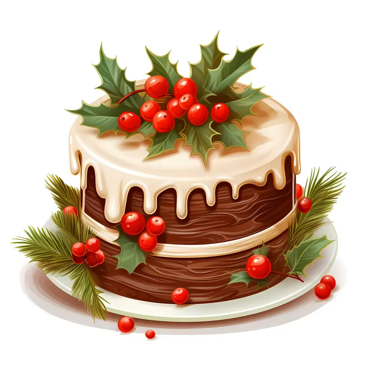Festive Christmas Cake with Holly Berries
