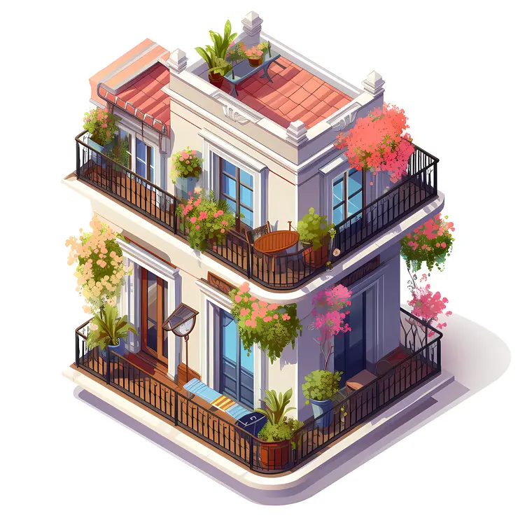 Stylish Balcony with Blooming Plants