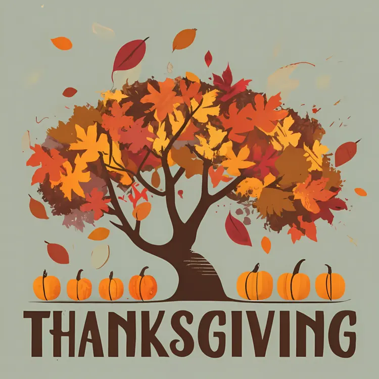 Thanksgiving Tree with Pumpkins and Leaves