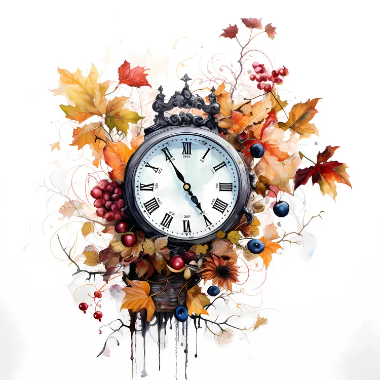 Clock with Autumn Leaves