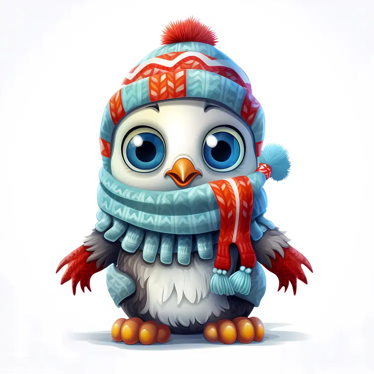 Cute Penguin with Big Eyes in Winter Hat