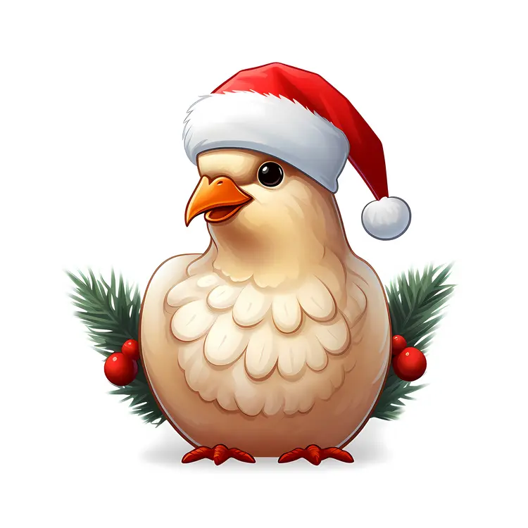 Bird with Santa Hat and Pine Branches