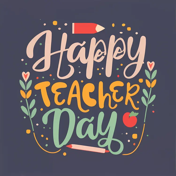 Happy Teacher Day Text with Decorative Elements