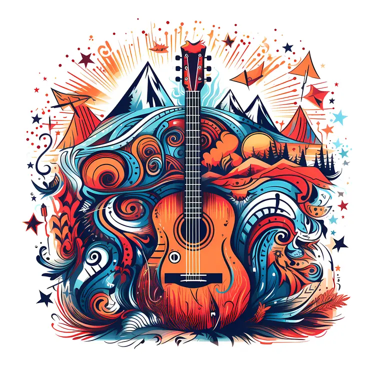 Abstract Guitar with Mountain Background
