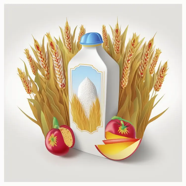 Milk Bottle with Wheat and Fruits Illustration