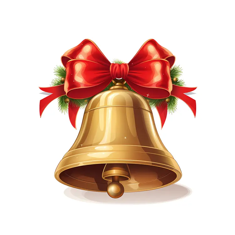 Golden Bell with Red Bow and Ribbon