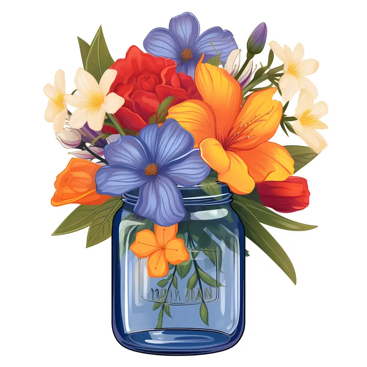 Colorful Bouquet of Flowers in a Jar