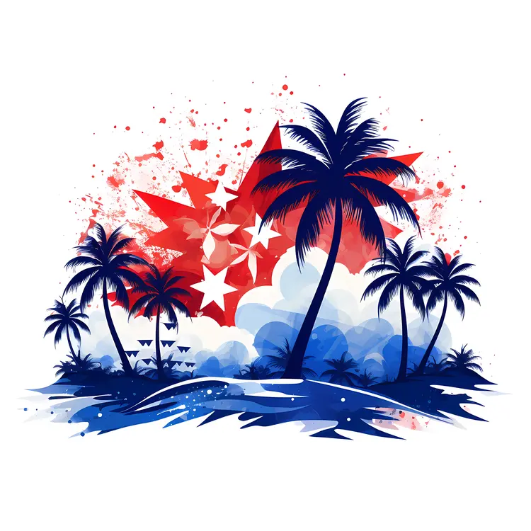 Palm Trees and Stars on a Tropical Beach