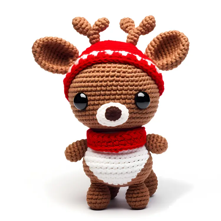 Charming Reindeer in Red Hat and Scarf for Christmas