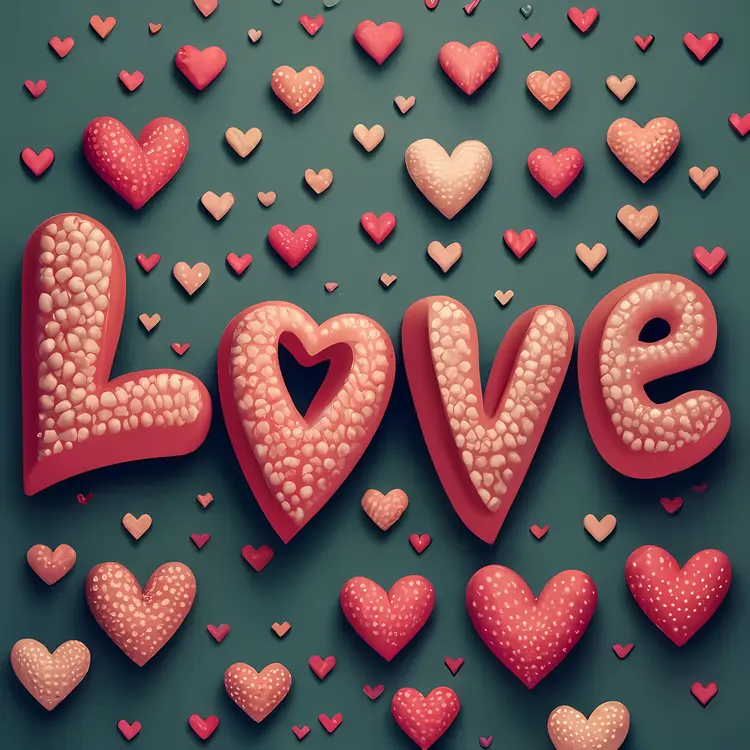 Heart Shaped LOVE Letters on Green Background