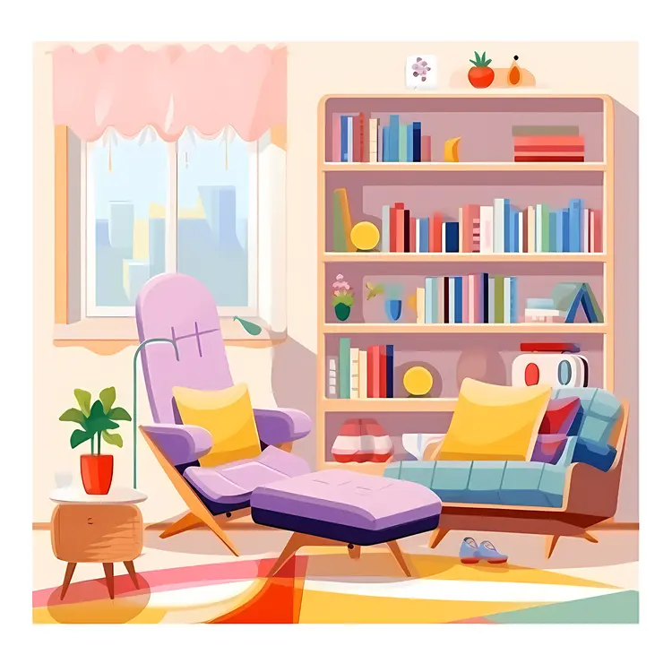 Cozy Living Room with Bookshelf and Armchair