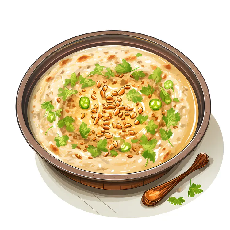 Delicious Porridge with Garnish in a Wooden Bowl