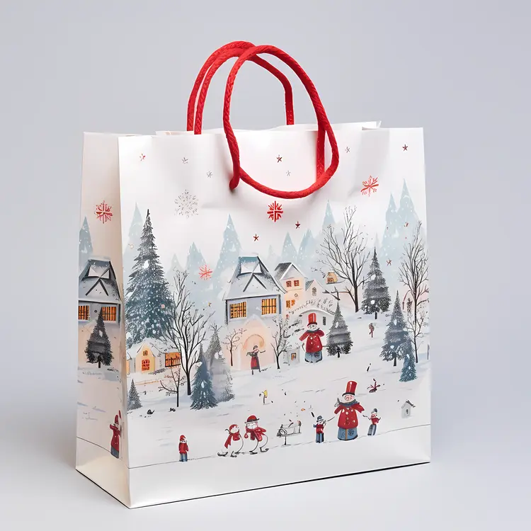 Winter Village Scene on Holiday Bag