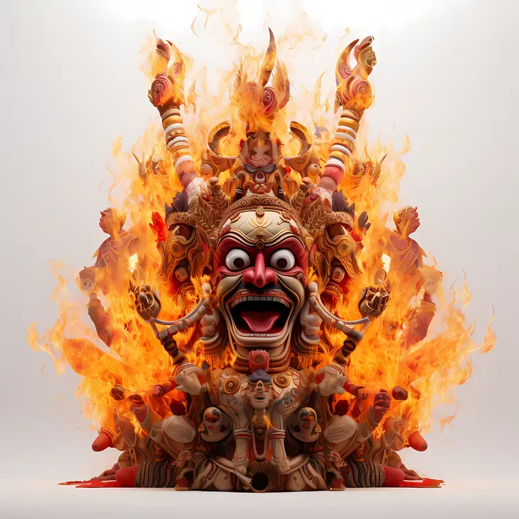 Fiery Demon Mask in Flames
