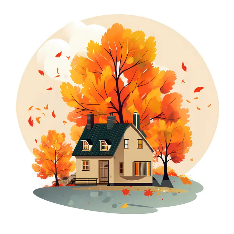 Small House with Autumn Trees