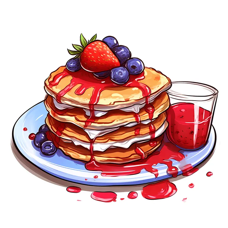 Fruity Pancakes with Berries and Syrup