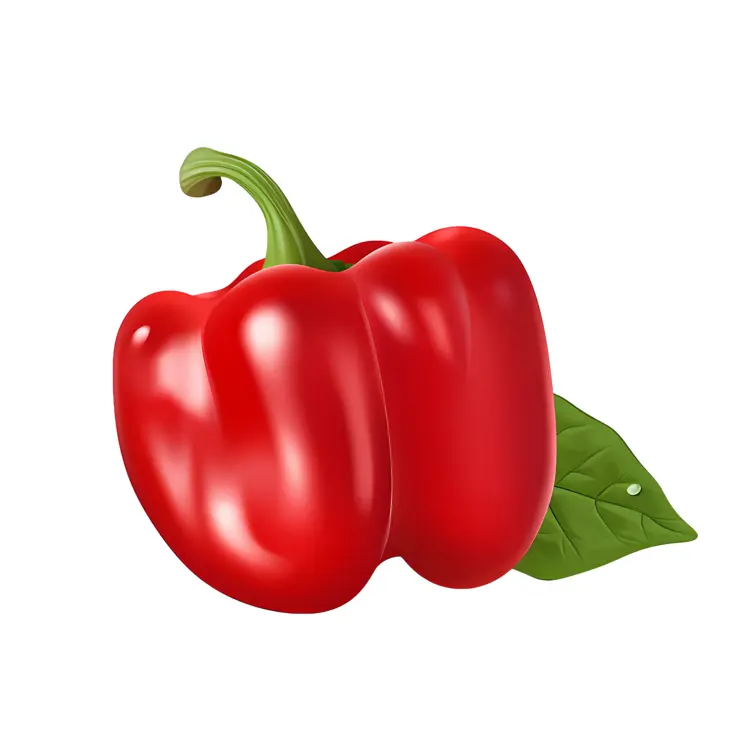Red Bell Pepper with Green Leaf Illustration