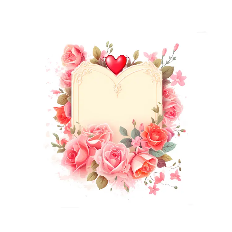Pink Roses and Heart Floral Frame