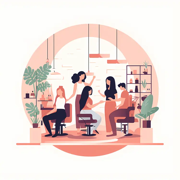 Group Salon Scene with Multiple Clients