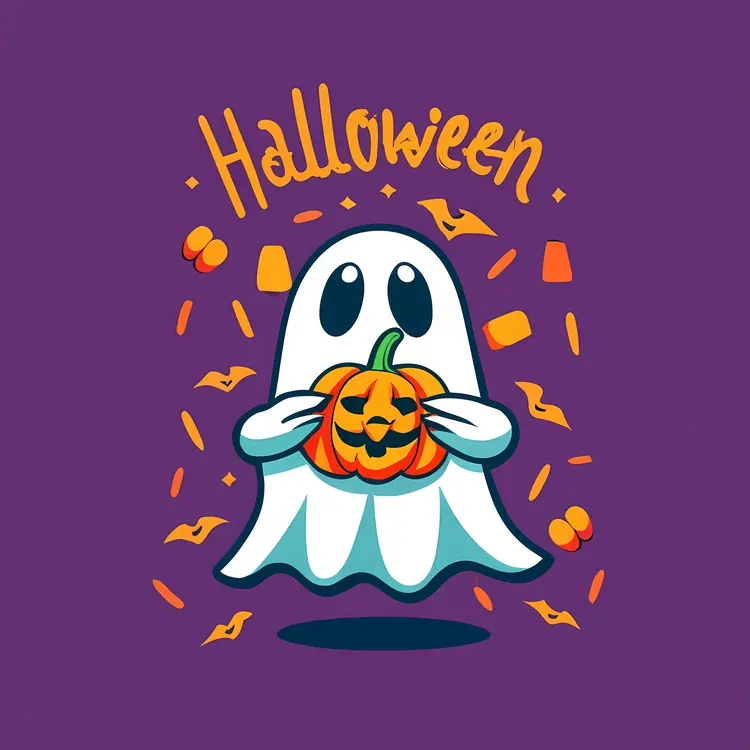 Cute Halloween Ghost with Pumpkin