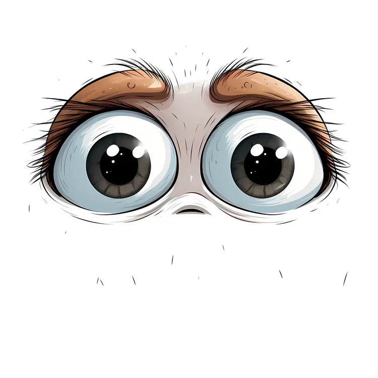 Cartoon Face with Big Eyes and Curious Expression